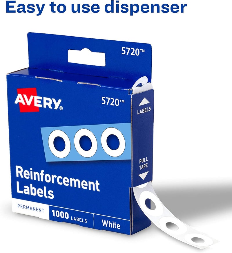 AVERY Self-Adhesive Polyvinyl Standard Diameter Hole Reinforcements, White, 1,000 per Pack (5720) - Image 4
